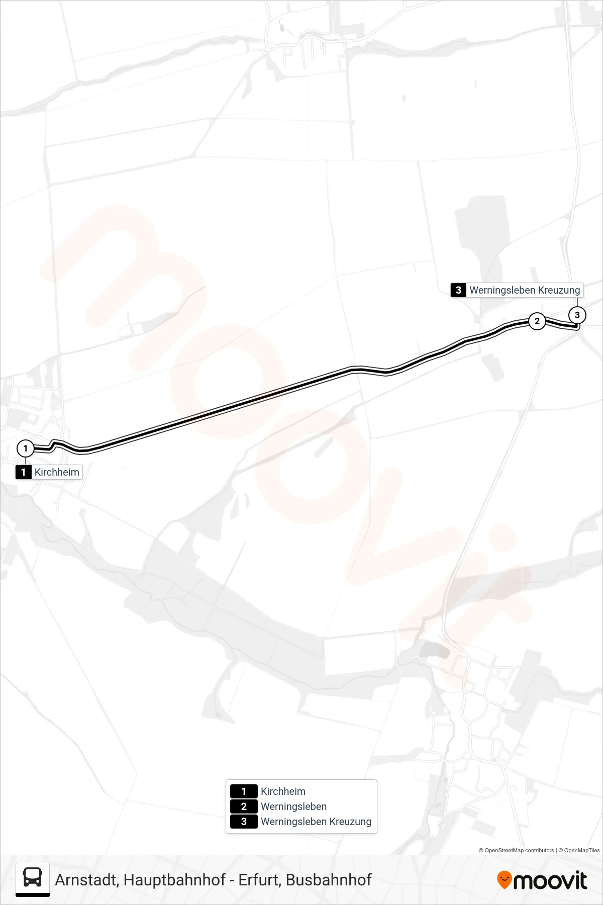 357 bus Line (Arnstadt) route and stops on a map