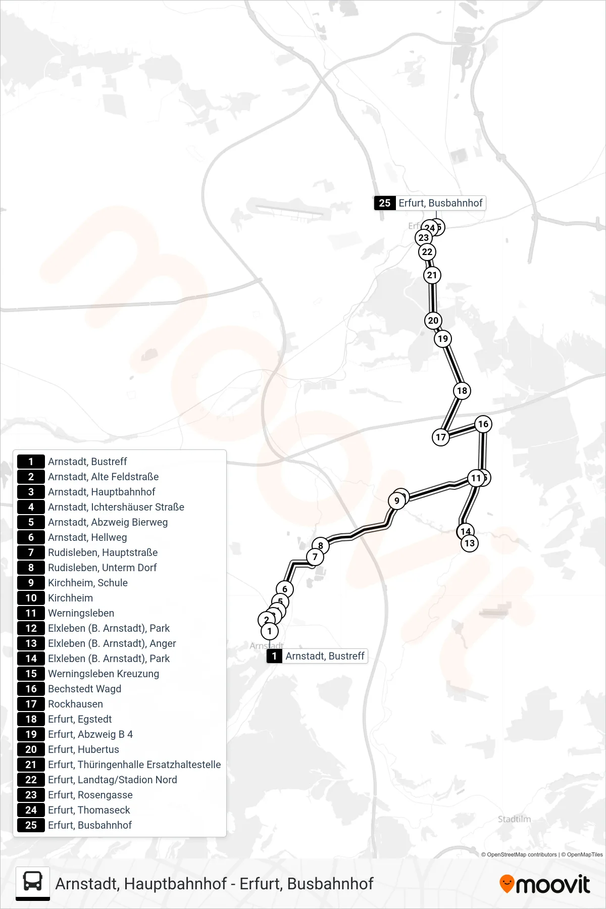 357 bus Line (Rockhausen) route and stops on a map