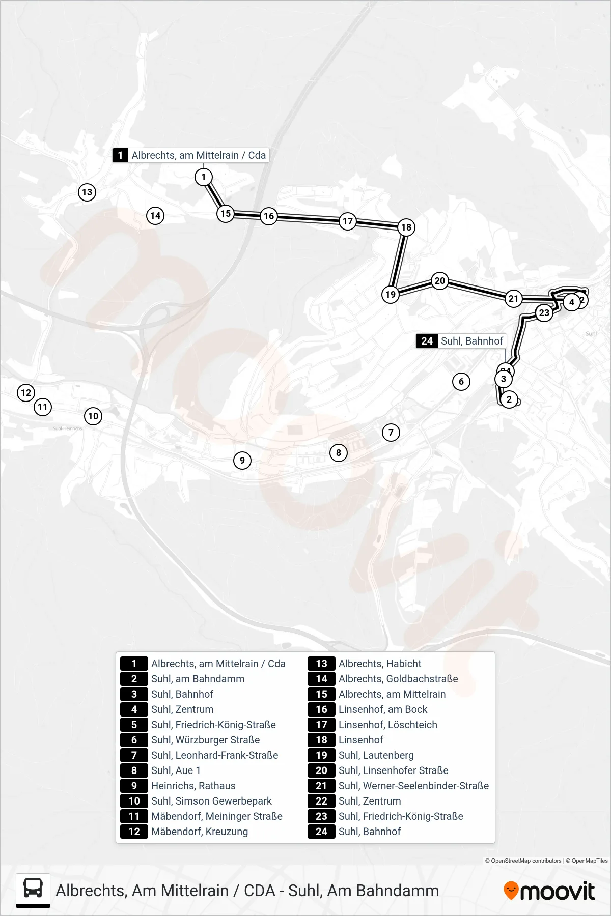 C2 bus Line (Suhl, am Bahndamm) route and stops on a map