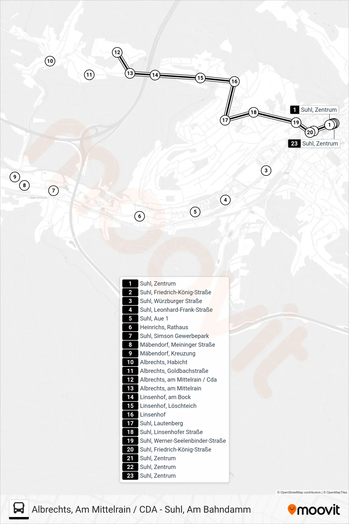 C2 bus Line (Suhl, Zentrum) route and stops on a map