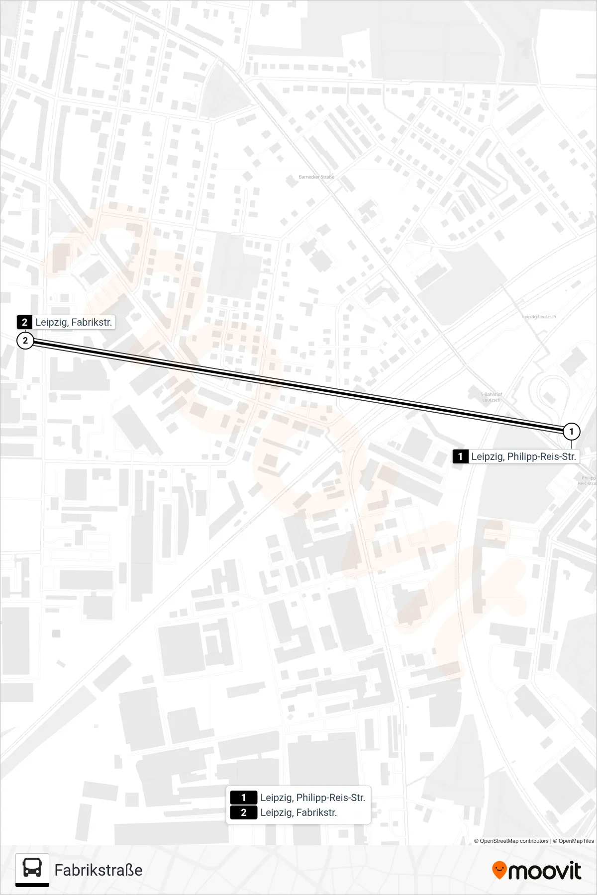 E bus Line (Fabrikstraße) route and stops on a map
