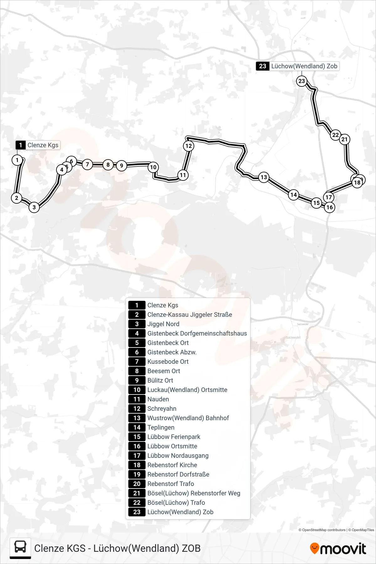 Linie 8307 (Bus) Richtung Lüchow Zob: Route und Haltestellen auf der Karte