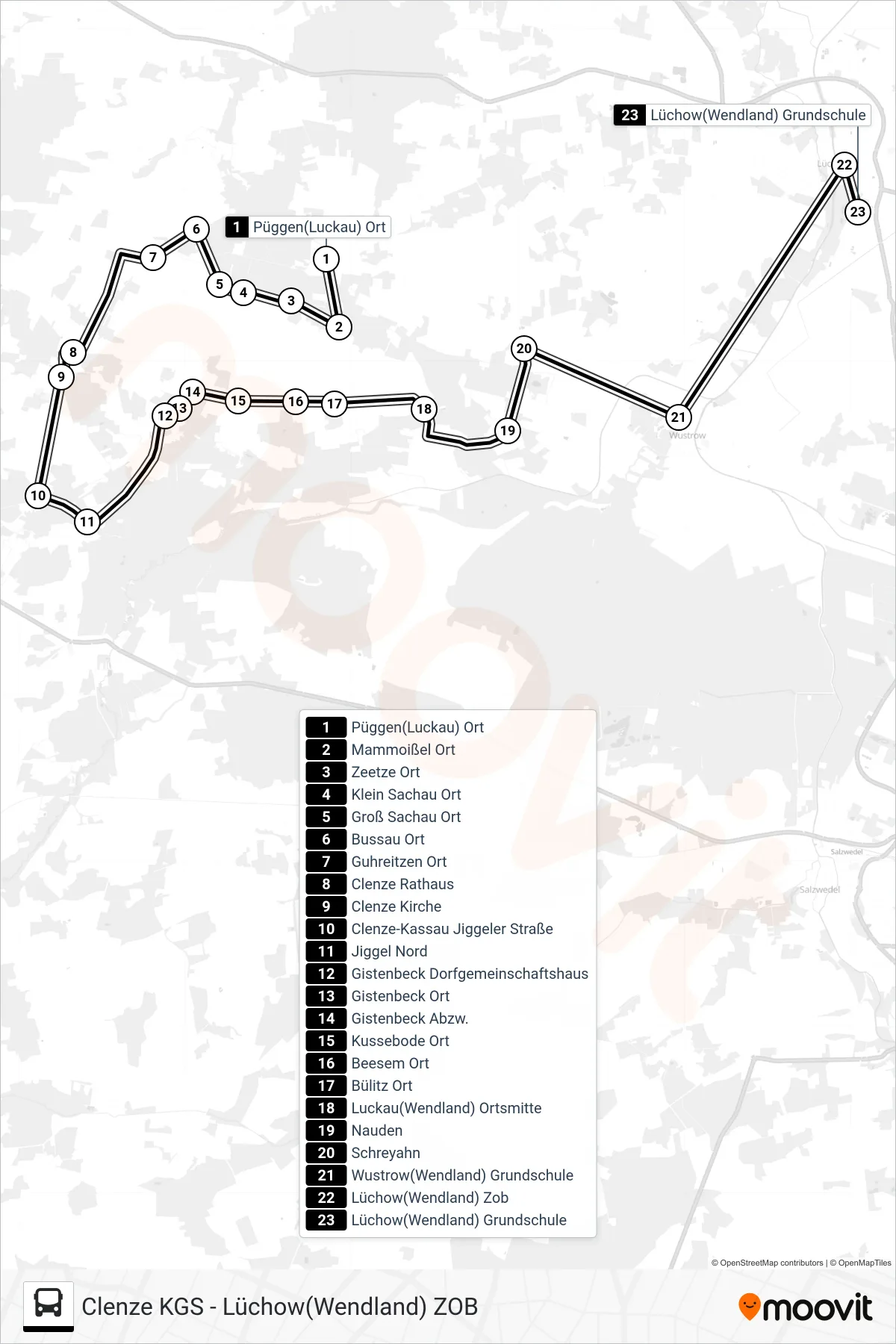 8307 bus Line (Lüchow Grundschule) route and stops on a map