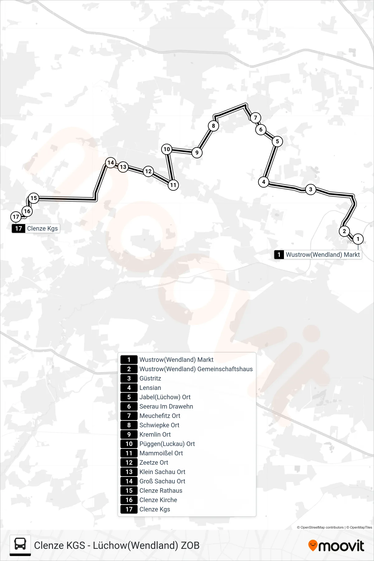 8307 bus Line (Clenze Kgs) route and stops on a map