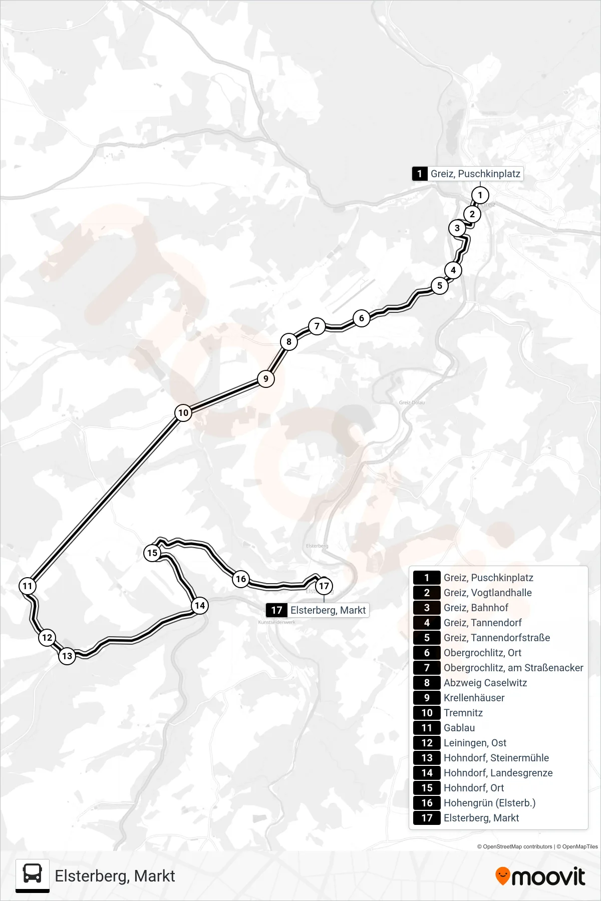 Linie 2 (Bus) Richtung Elsterberg, Markt: Route und Haltestellen auf der Karte