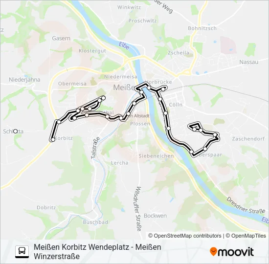 Автобус A (MEIßEN): карта маршрута