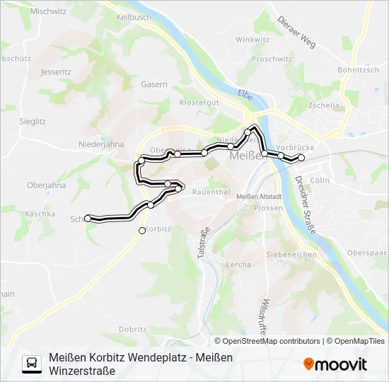 Автобус B (MEIßEN): карта маршрута