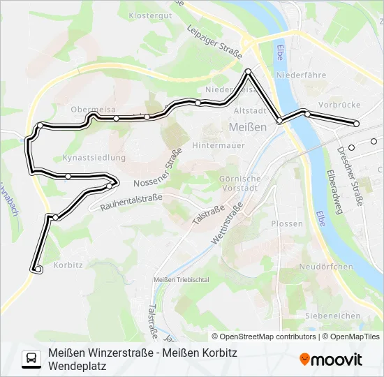 Автобус B (MEIßEN): карта маршрута