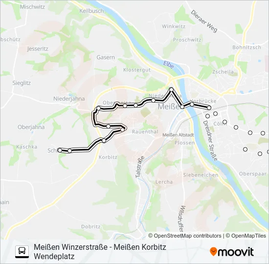 Автобус B (MEIßEN): карта маршрута