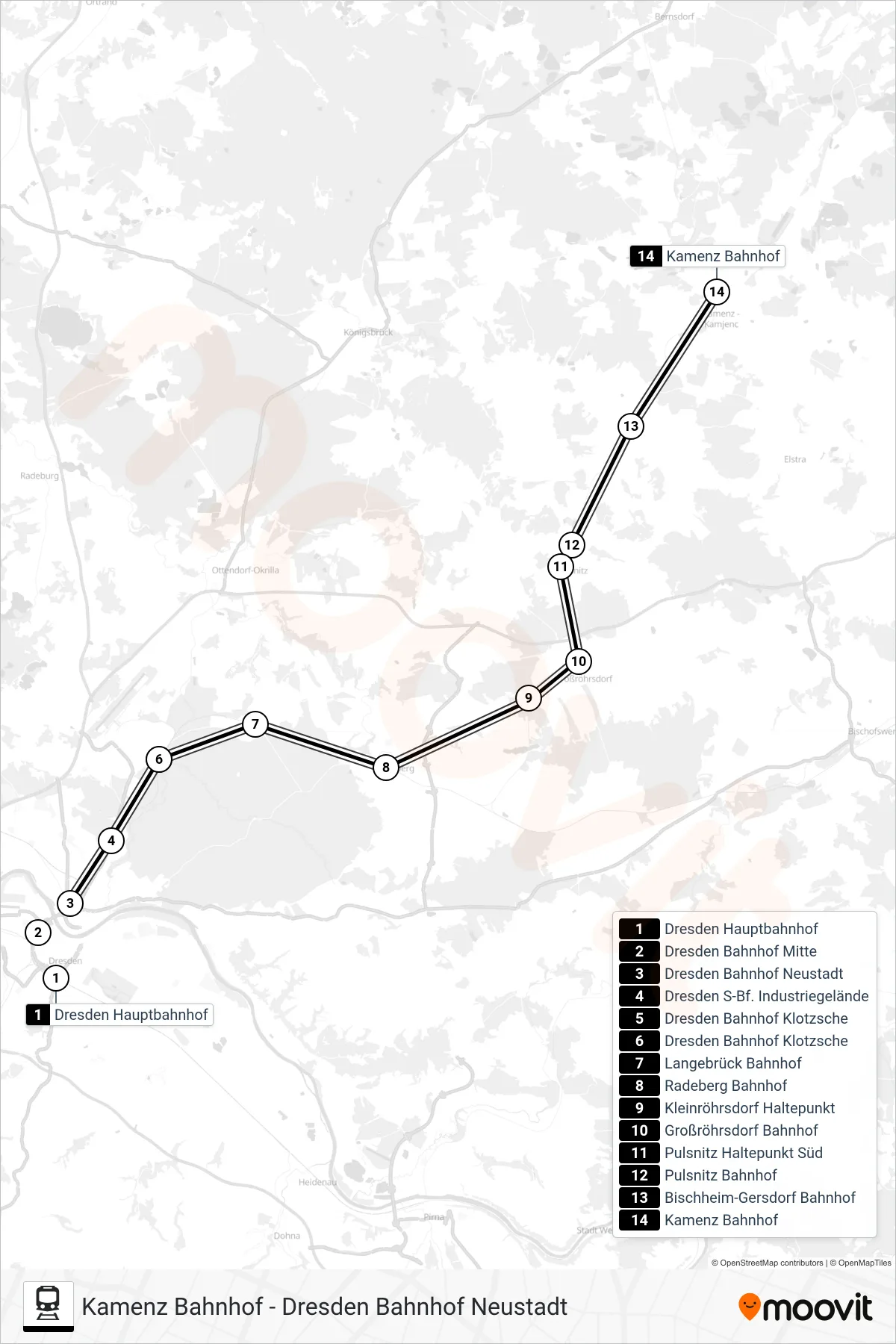 Linie S8 (Bahn) Richtung Kamenz Bahnhof: Route und Haltestellen auf der Karte
