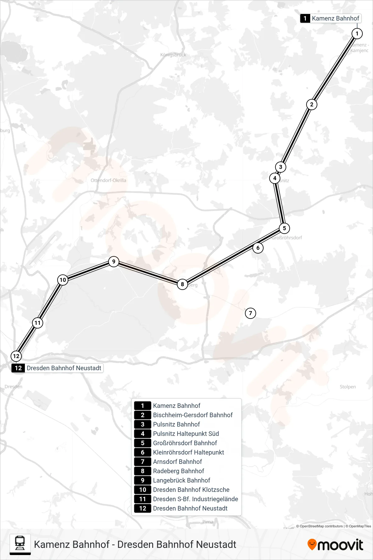 S8 rail Line (Dresden Bahnhof Neustadt) route and stops on a map