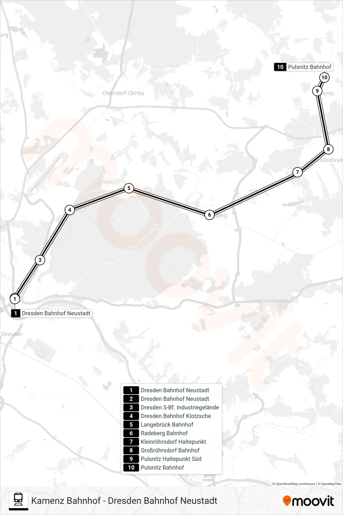 S8 train Line (Pulsnitz Bahnhof) route and stops on a map