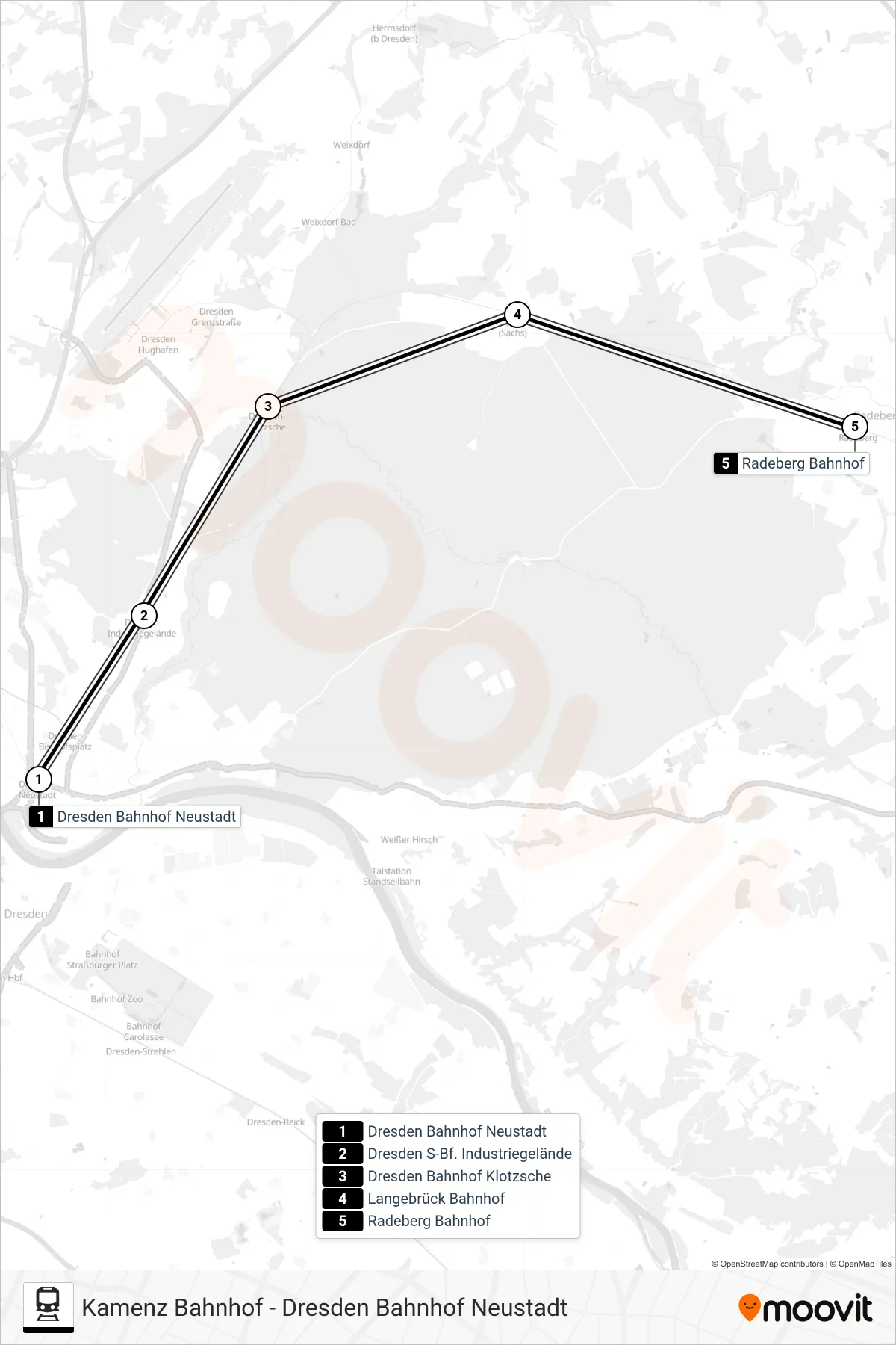 S8 rail Line (Radeberg Bahnhof) route and stops on a map
