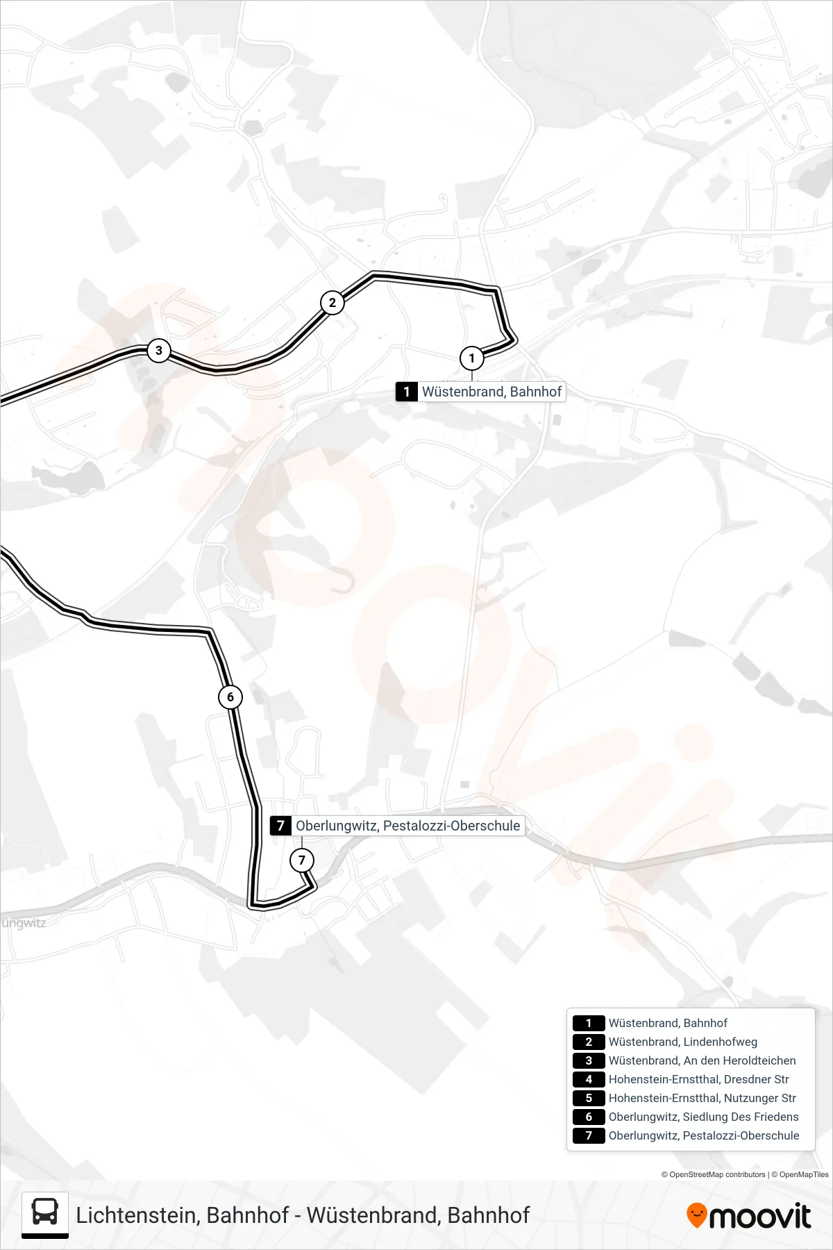 252 bus Line (Oberlungwitz, Pestalozzi-Oberschule) route and stops on a map