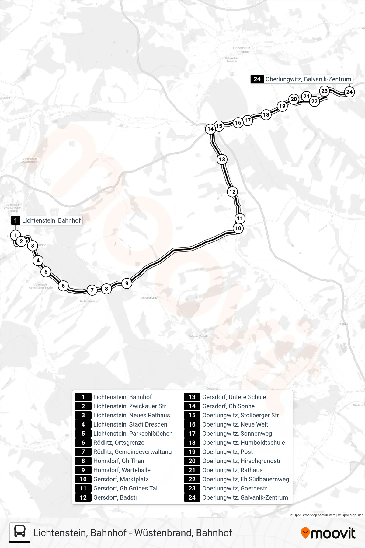 Linie 252 (Bus) Richtung Oberlungwitz, Galvanik-Zentrum: Route und Haltestellen auf der Karte