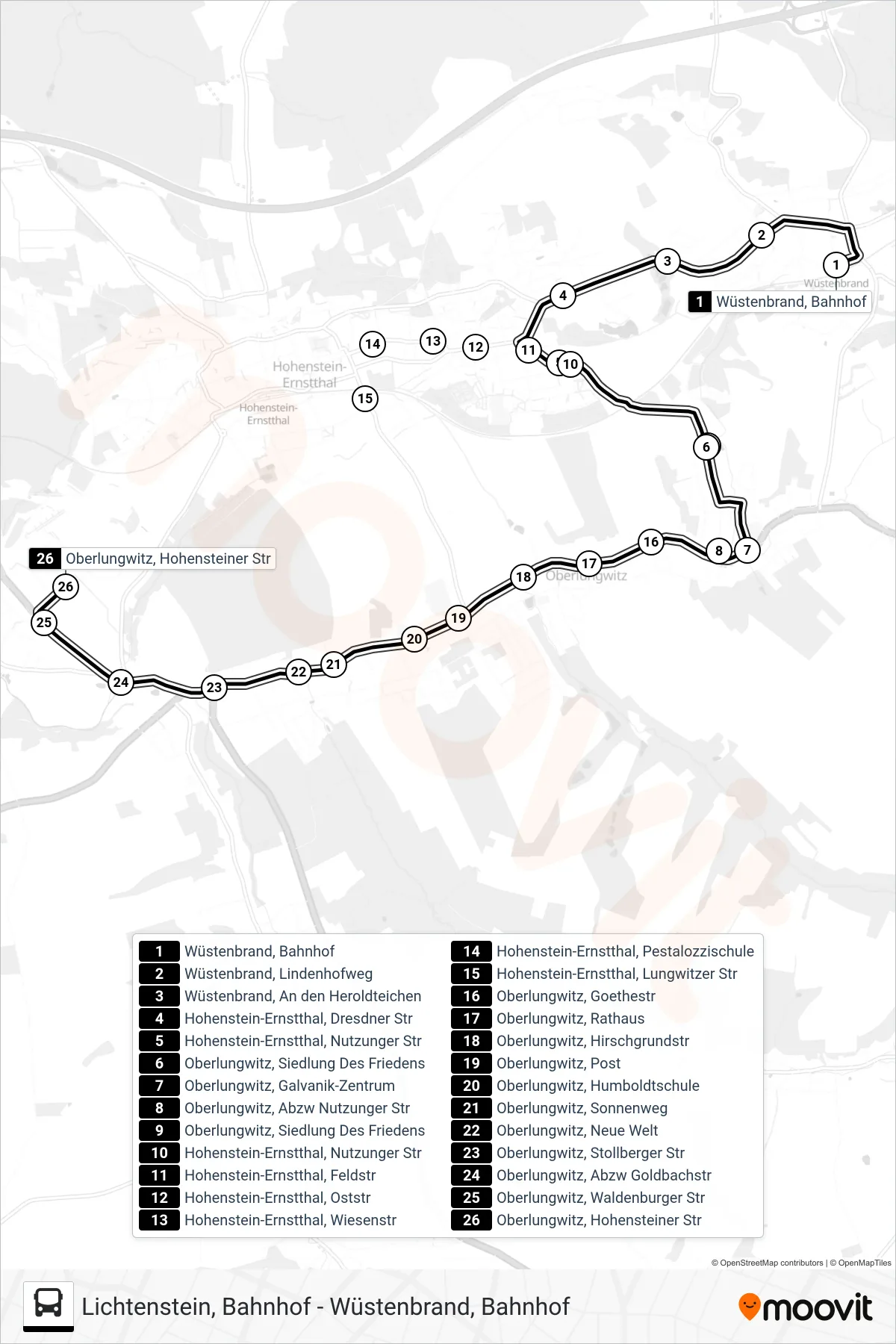 252 bus Line (Oberlungwitz, Hohensteiner Str) route and stops on a map