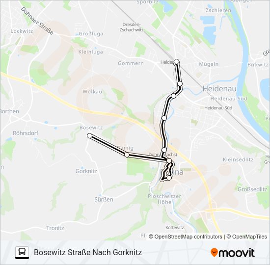 Автобус B (HEIDENAU): карта маршрута
