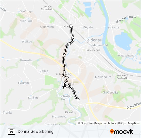 Автобус B (HEIDENAU): карта маршрута