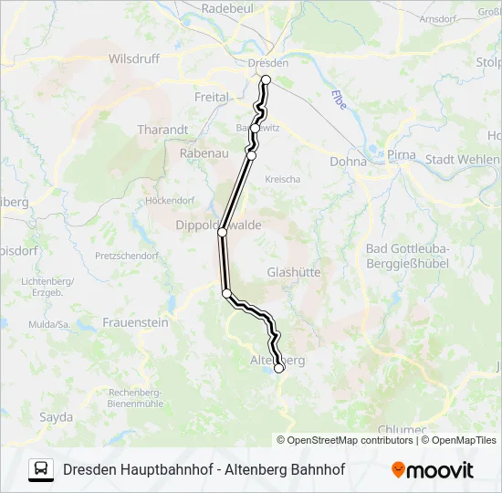 Автобус GV 60 (GESAMTVERKEHR DD -  ALTEN: карта маршрута