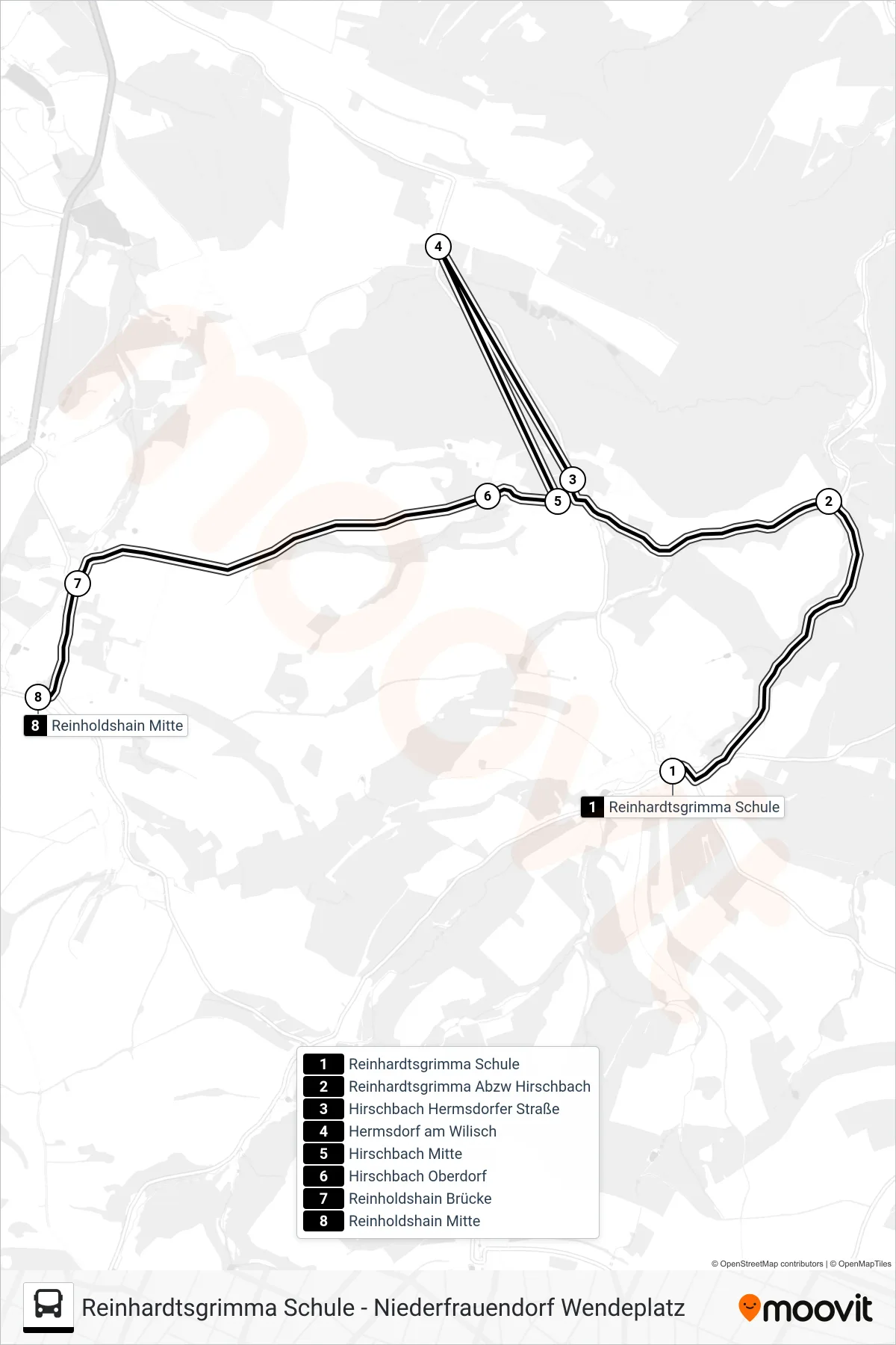 389 bus Line (Reinholdshain Mitte) route and stops on a map