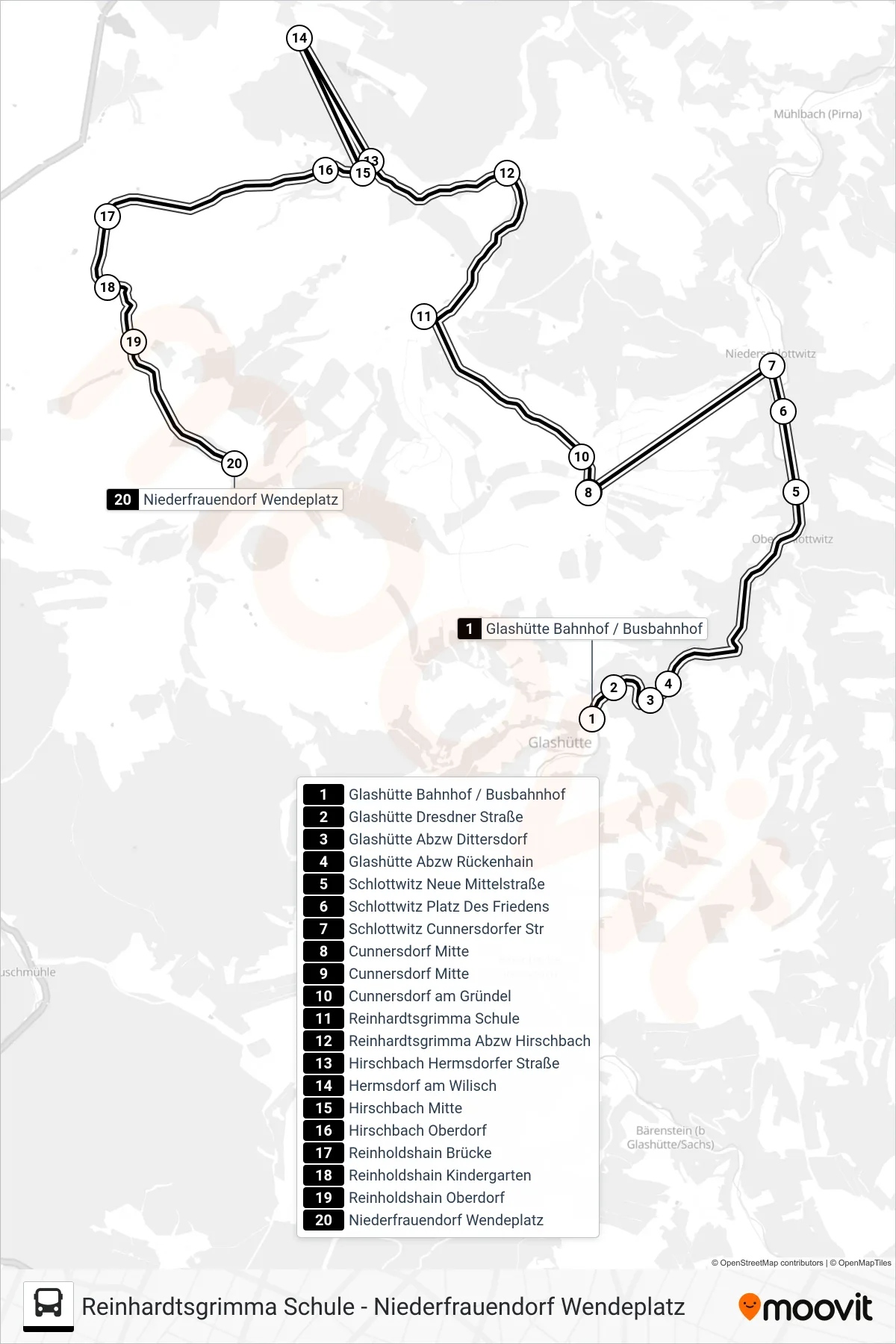 389 bus Line (Niederfrauendorf Wendeplatz) route and stops on a map