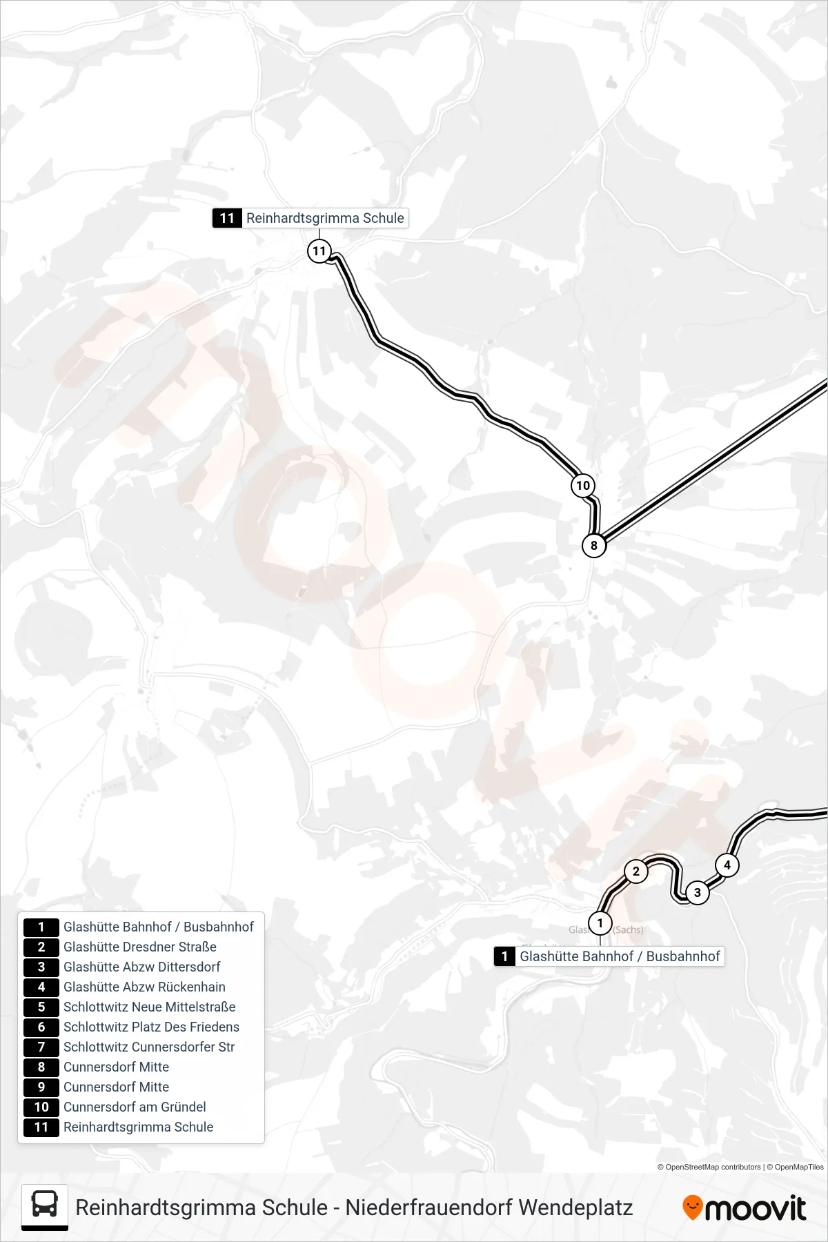 389 bus Line (Reinhardtsgrimma Schule) route and stops on a map
