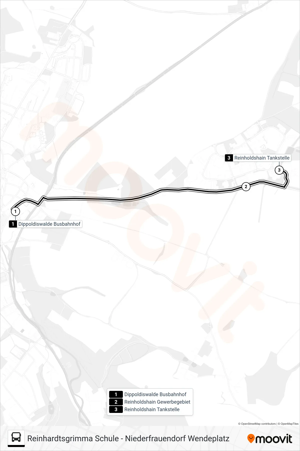 389 bus Line (Reinholdshain Tankstelle) route and stops on a map
