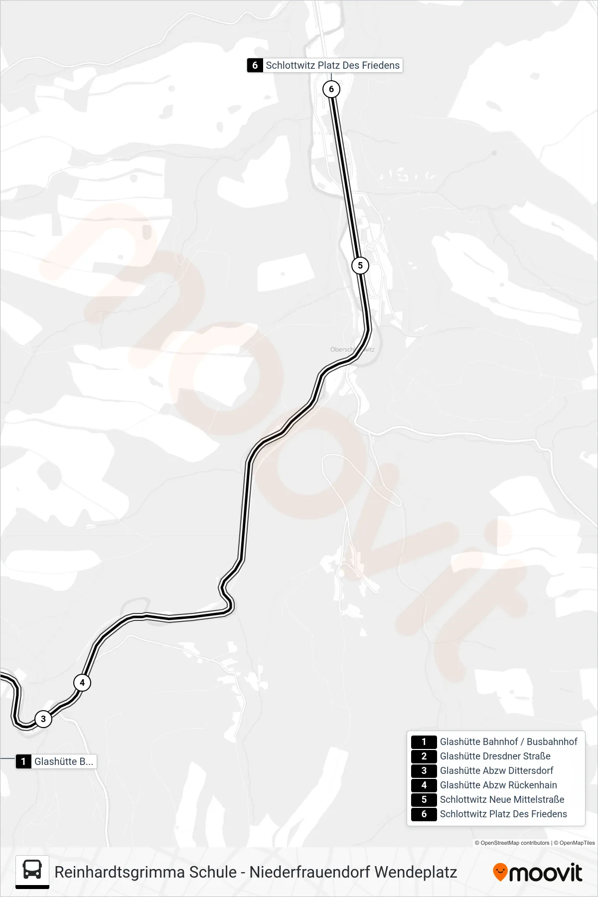 389 bus Line (Schlottwitz Platz Des Friedens) route and stops on a map