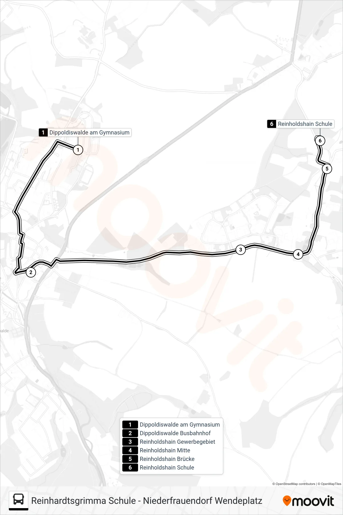 389 bus Line (Reinholdshain Schule) route and stops on a map