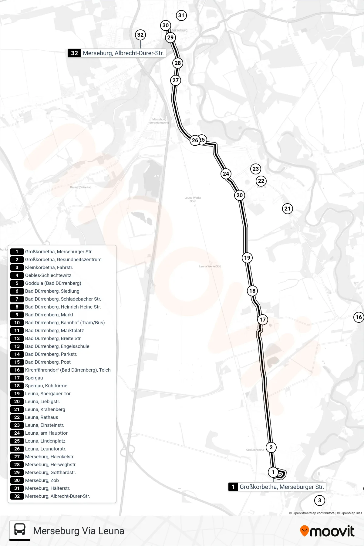 744 bus Line (Merseburg Via Leuna) route and stops on a map