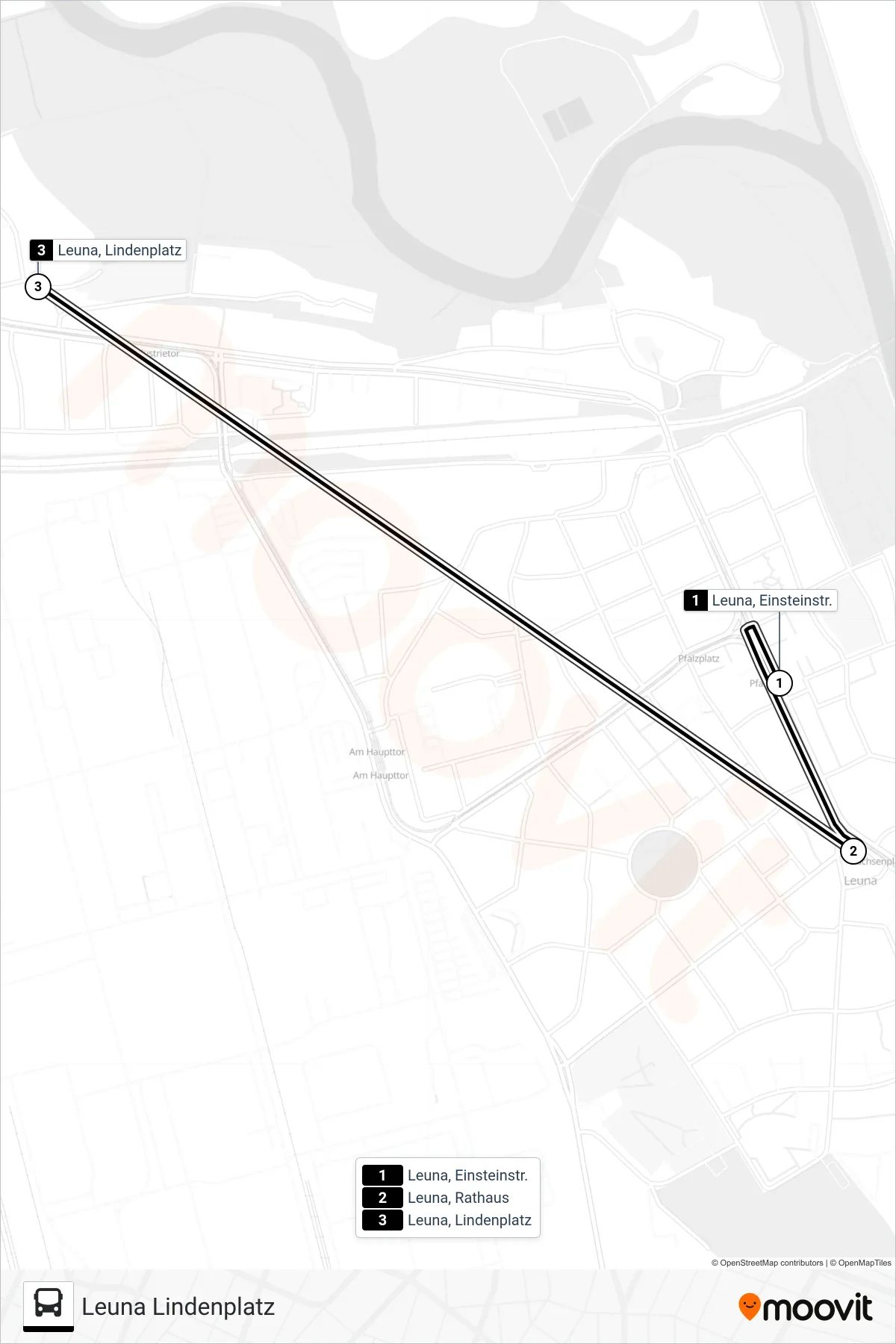 744 bus Line (Leuna Lindenplatz) route and stops on a map