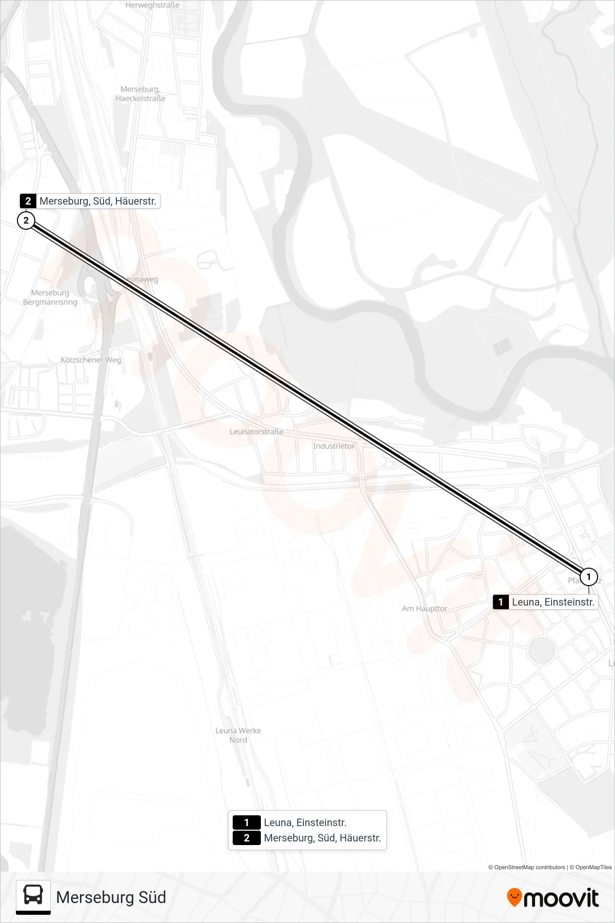 744 bus Line (Merseburg Süd) route and stops on a map