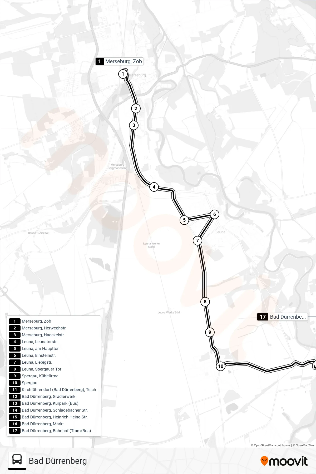 744 bus Line (Bad Dürrenberg) route and stops on a map