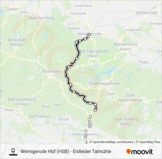 Поезд HSB: карта маршрута