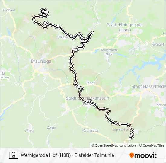 Поезд HSB: карта маршрута