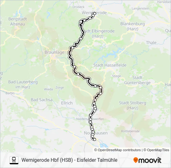 Поезд HSB: карта маршрута