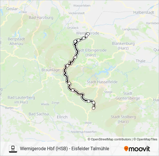 Поезд HSB: карта маршрута