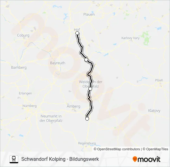 Поезд RE2: карта маршрута