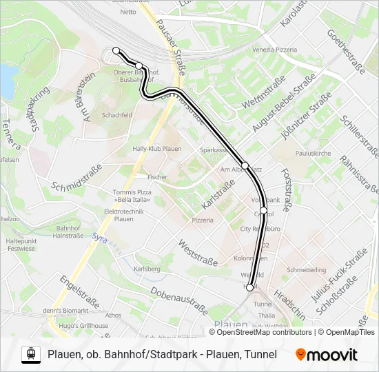 Трамвай E4: карта маршрута