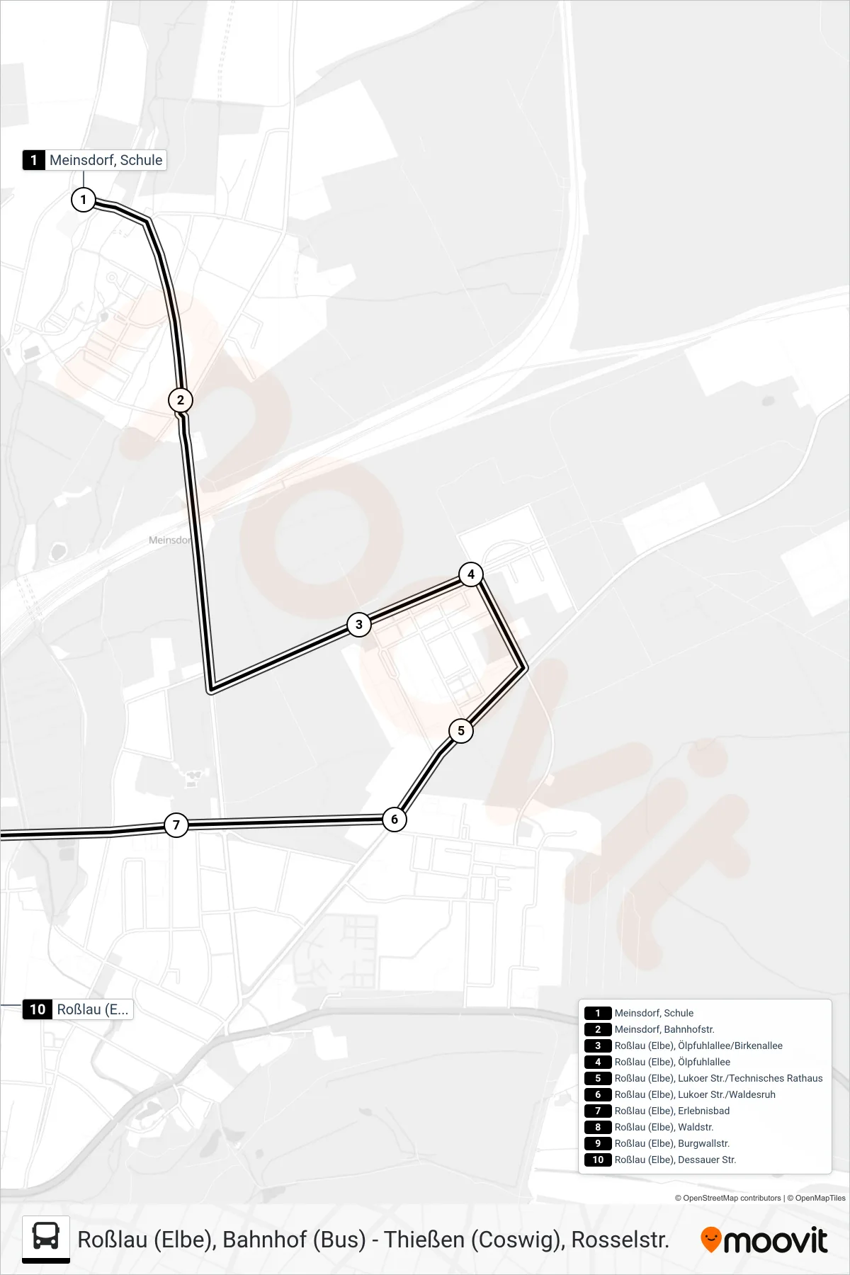 22 bus Line (Roßlau Dessauer Str) route and stops on a map