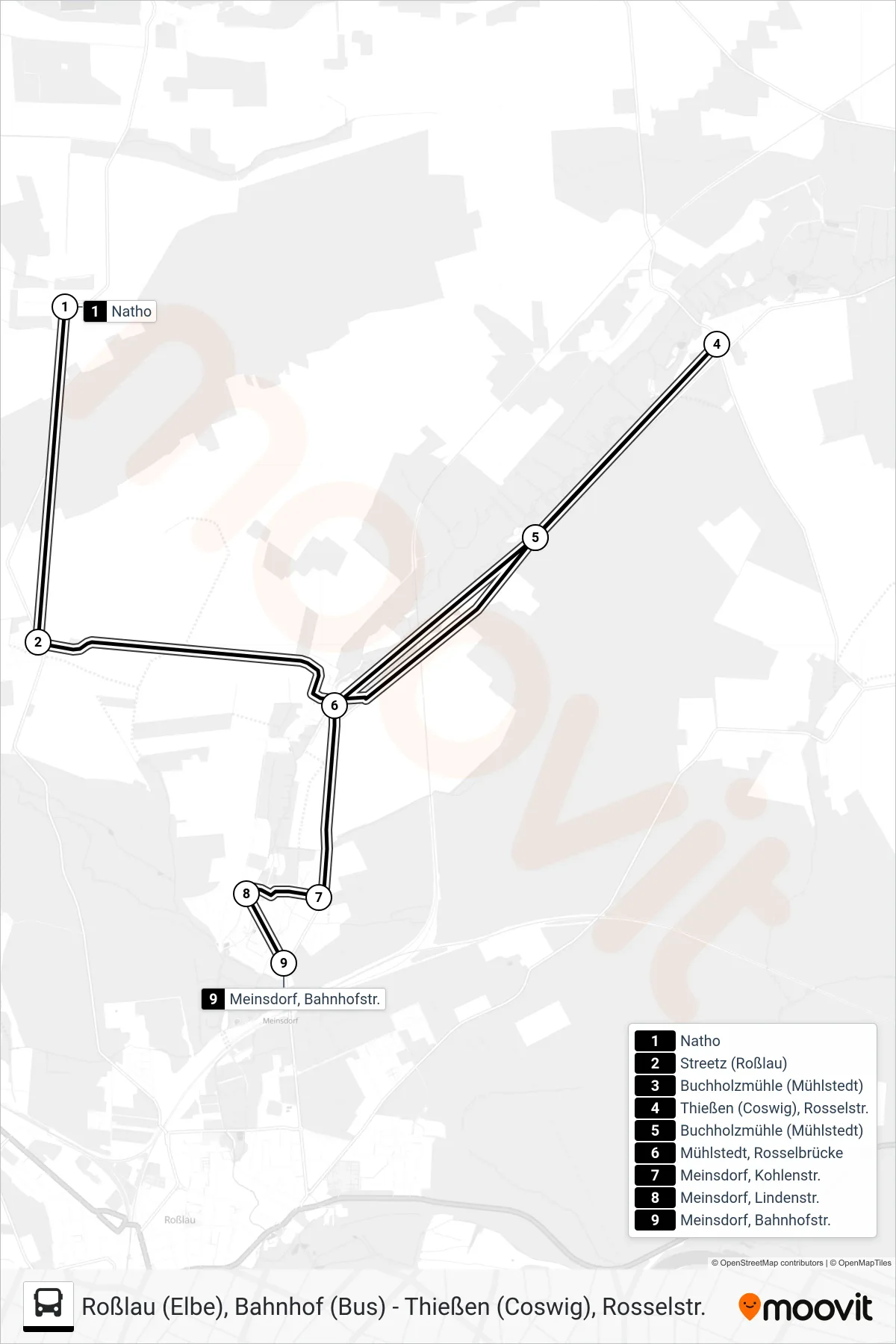 22 bus Line (Meinsdorf Bahnhofstr) route and stops on a map