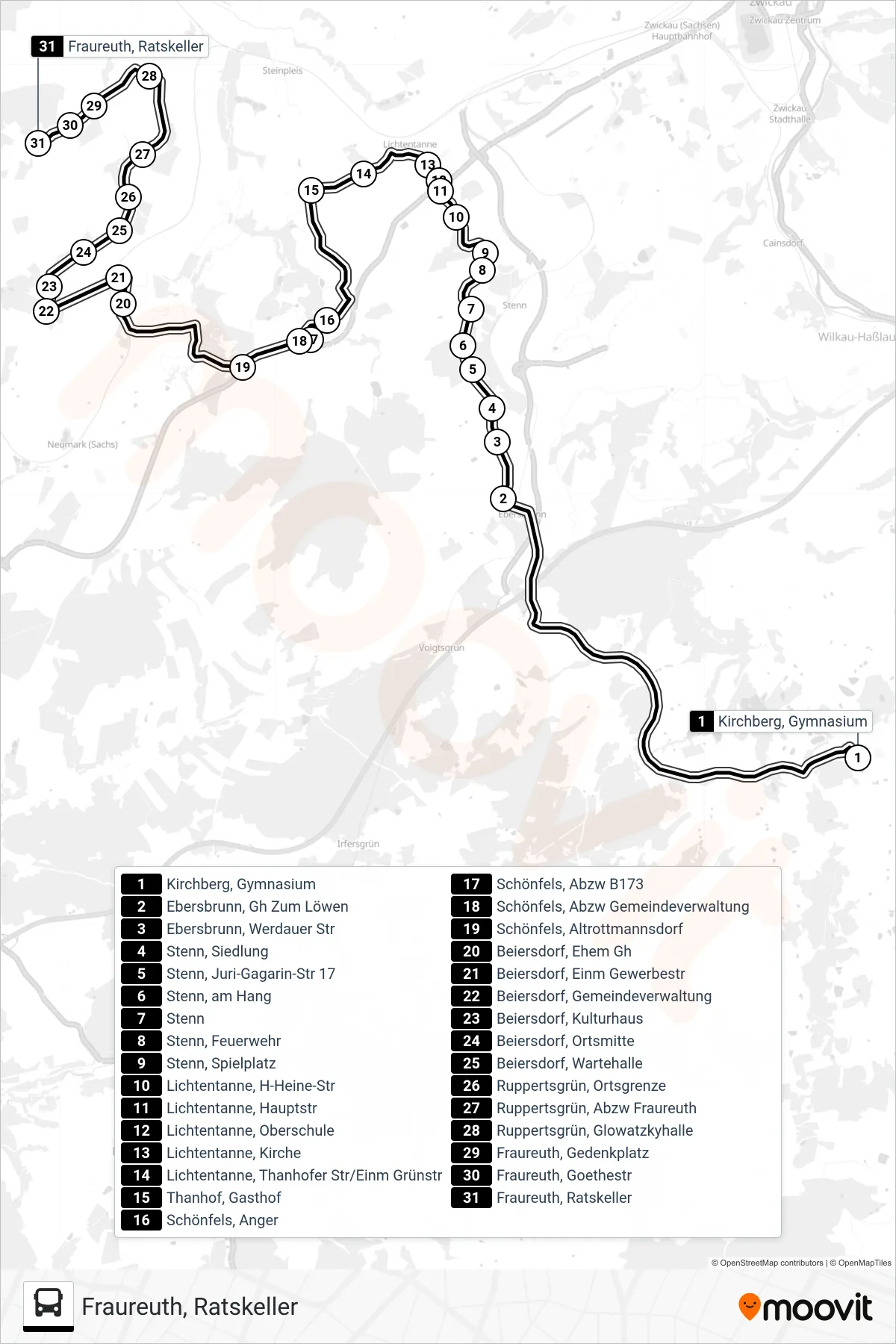 810 bus Line (Fraureuth, Ratskeller) route and stops on a map