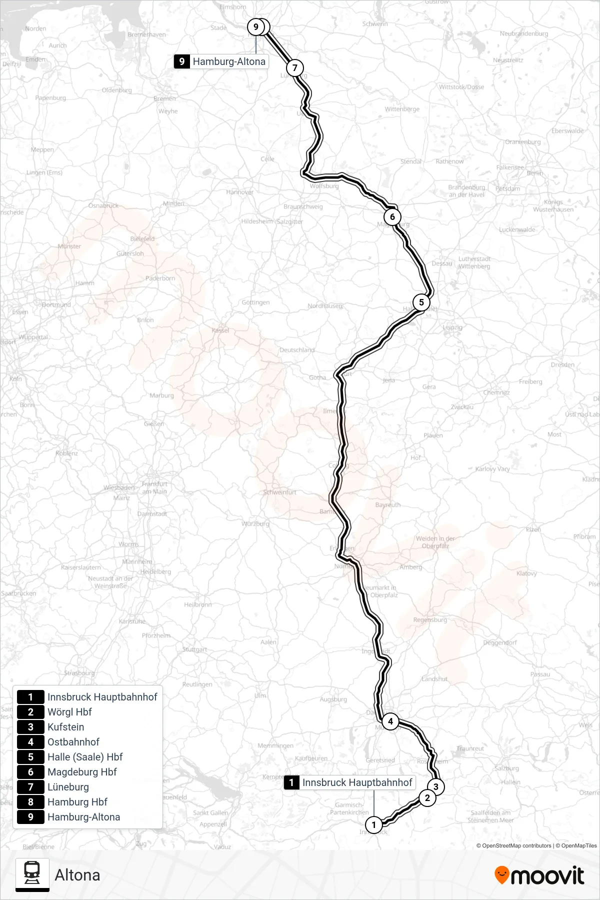 Linie DRF (Tram) Richtung Altona: Route und Haltestellen auf der Karte