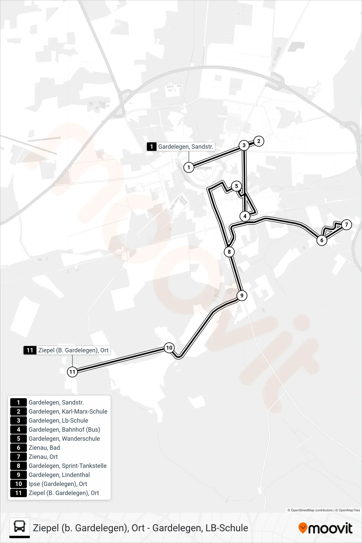 Linie 116 (Bus) Richtung Ziepel Üb. Ipse/Zienau: Route und Haltestellen auf der Karte