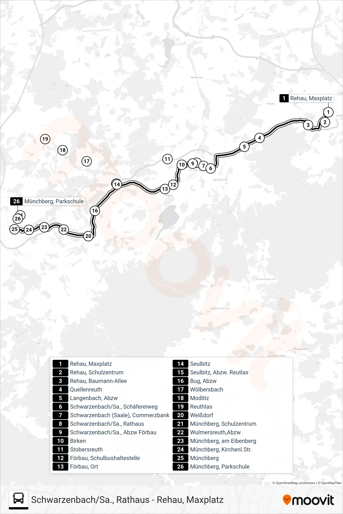 1577 bus Line (Münchberg) route and stops on a map
