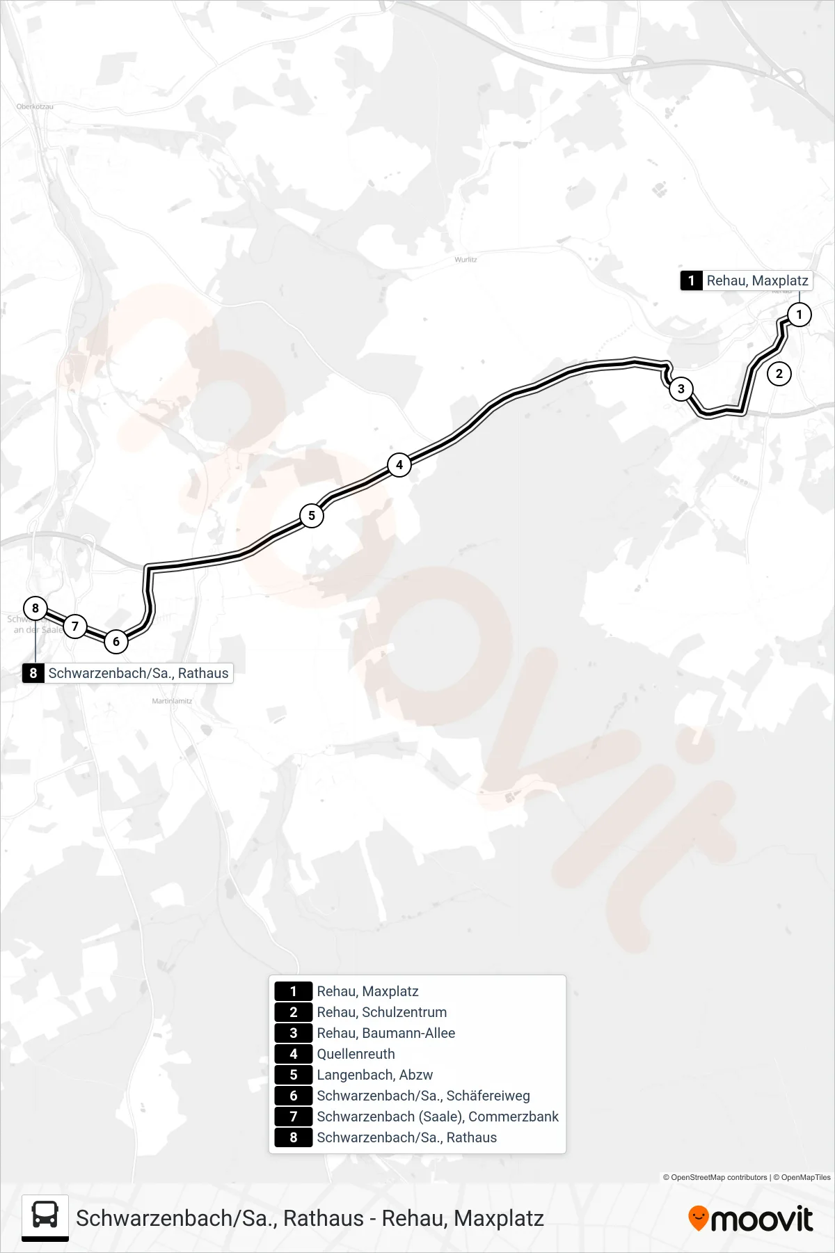 Linie 1577 (Bus) Richtung Schwarzenbach/; Saale: Route und Haltestellen auf der Karte