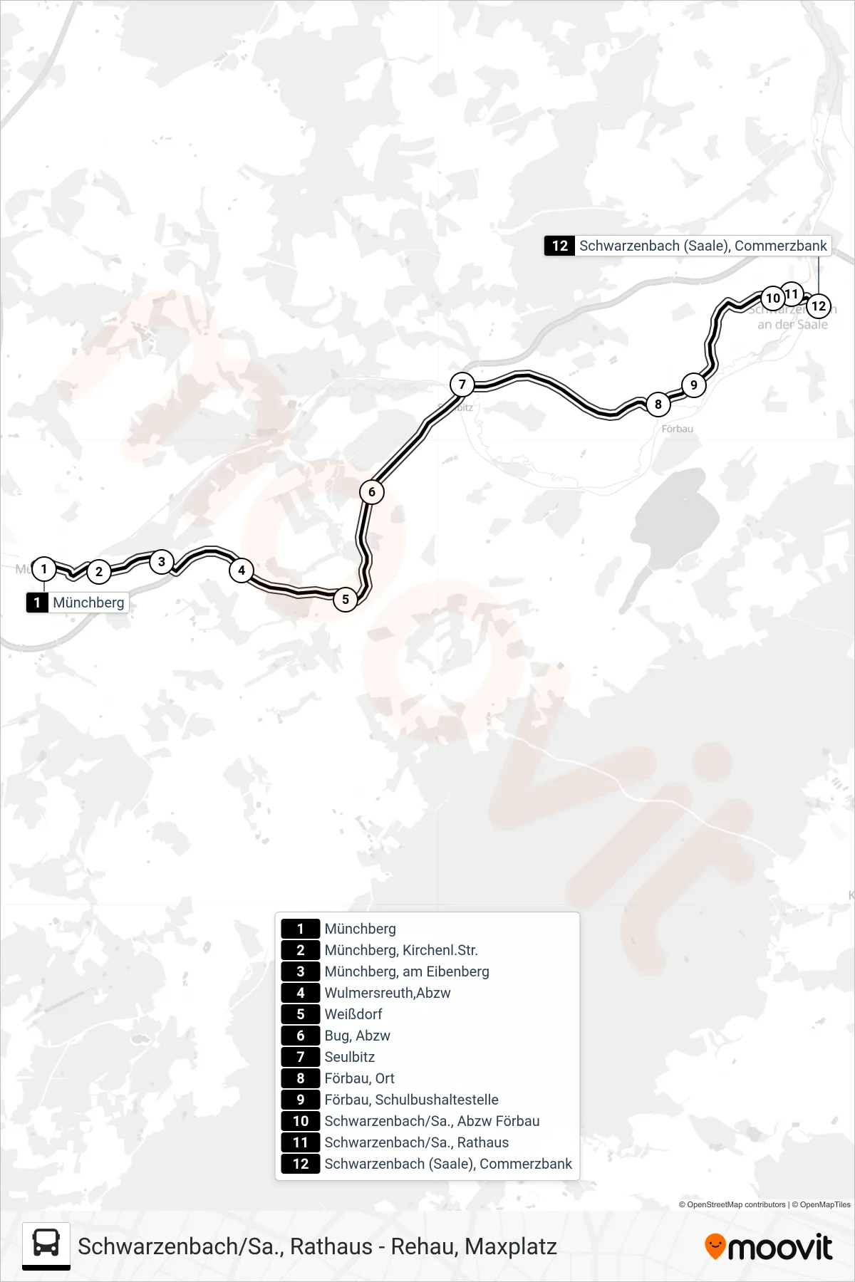 Linie 1577 (Bus) Richtung Schwarzenbach/; Saale: Route und Haltestellen auf der Karte