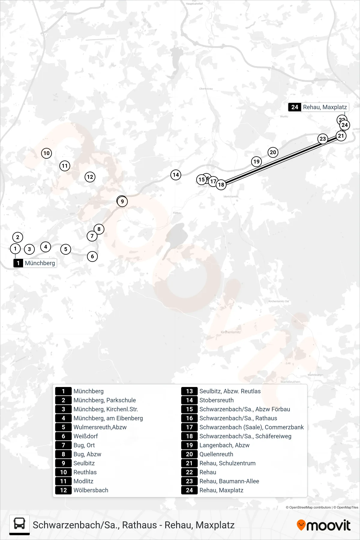 1577 bus Line (Rehau) route and stops on a map