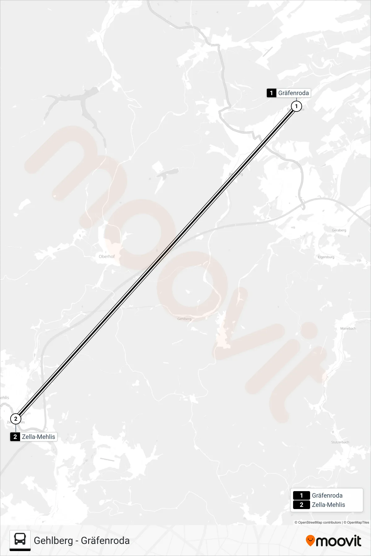 RB44 bus Line (Zella-Mehlis) route and stops on a map