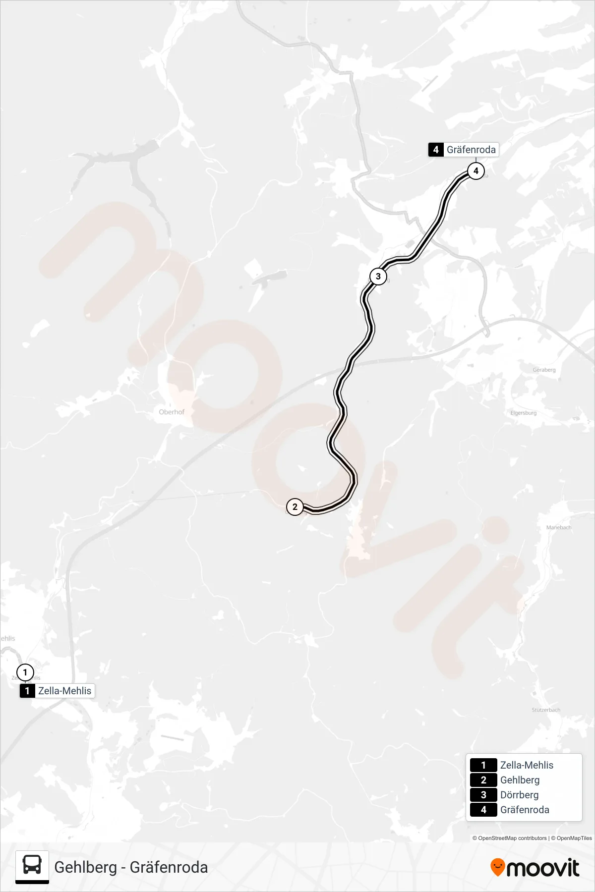 Linie RB44 (Bus) Richtung Gräfenroda: Route und Haltestellen auf der Karte